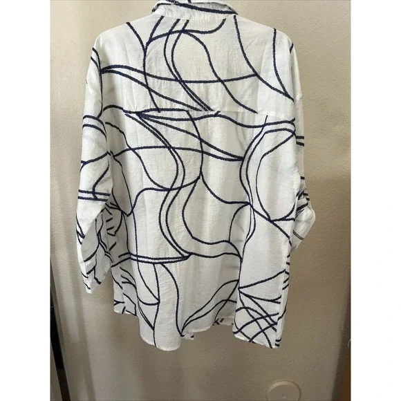 Soft Surroundings white and blue streak top Button Down Tunic blouse Large - Picture 7 of 10